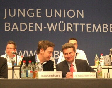 Das Tagungsprdidium des JU Landestages mit Ministerprsident Gnther Oettinger, MdL